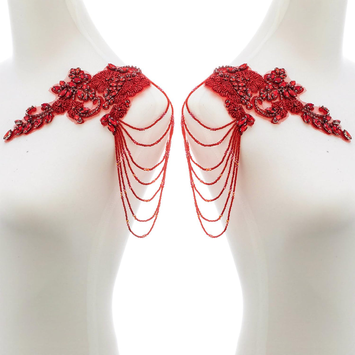Pair Epaulettes Shoulder Patches for Dress,Beaded Rhinestones Appliques Embel...