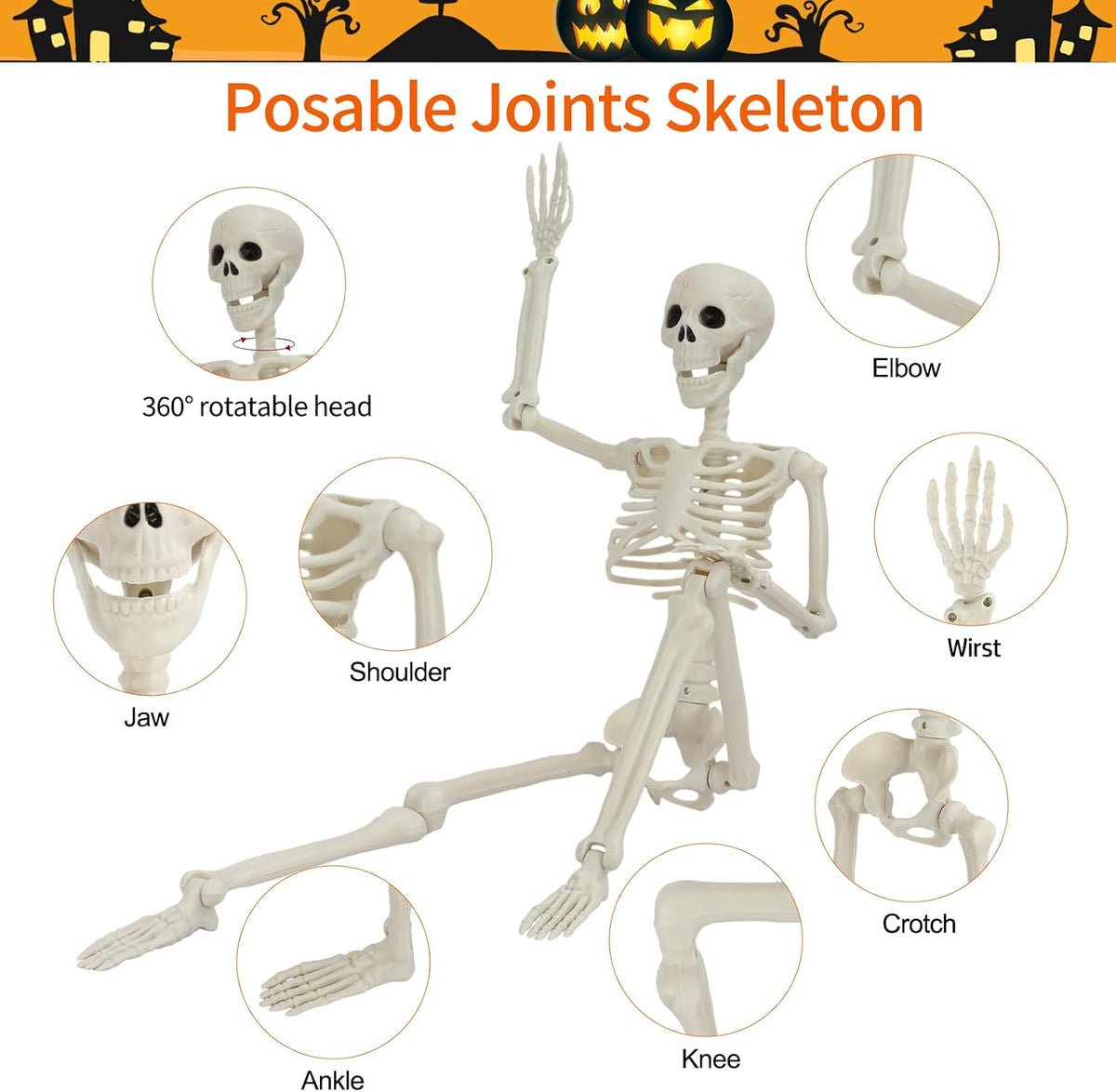 Halloween Skeleton Decorations, 2 Pack 36" Life Size Skeleton with 3 Pac...