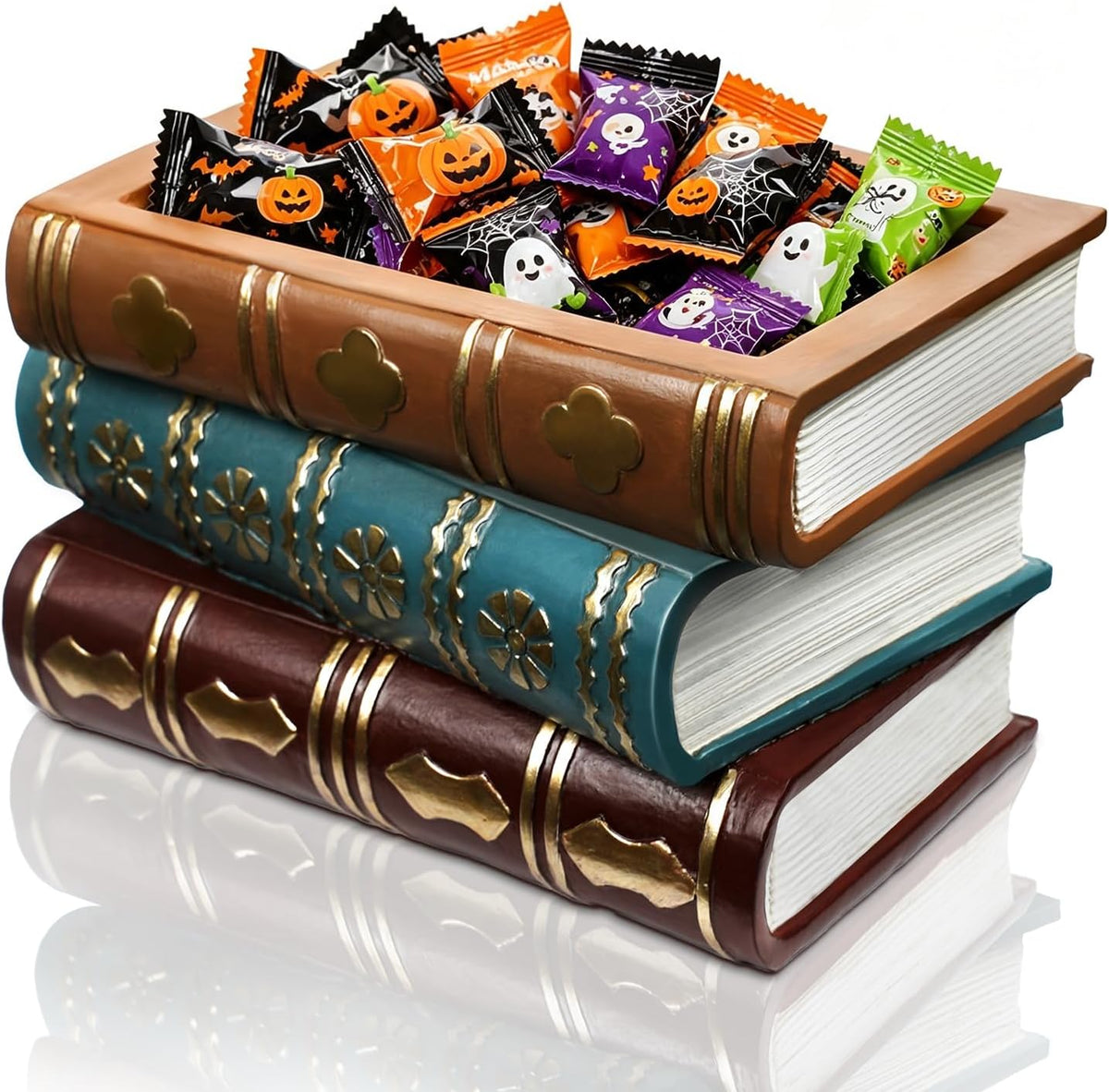 Halloween Candy Bowl Magic Stacked Books Vintage Large Candy Dish for Office ...