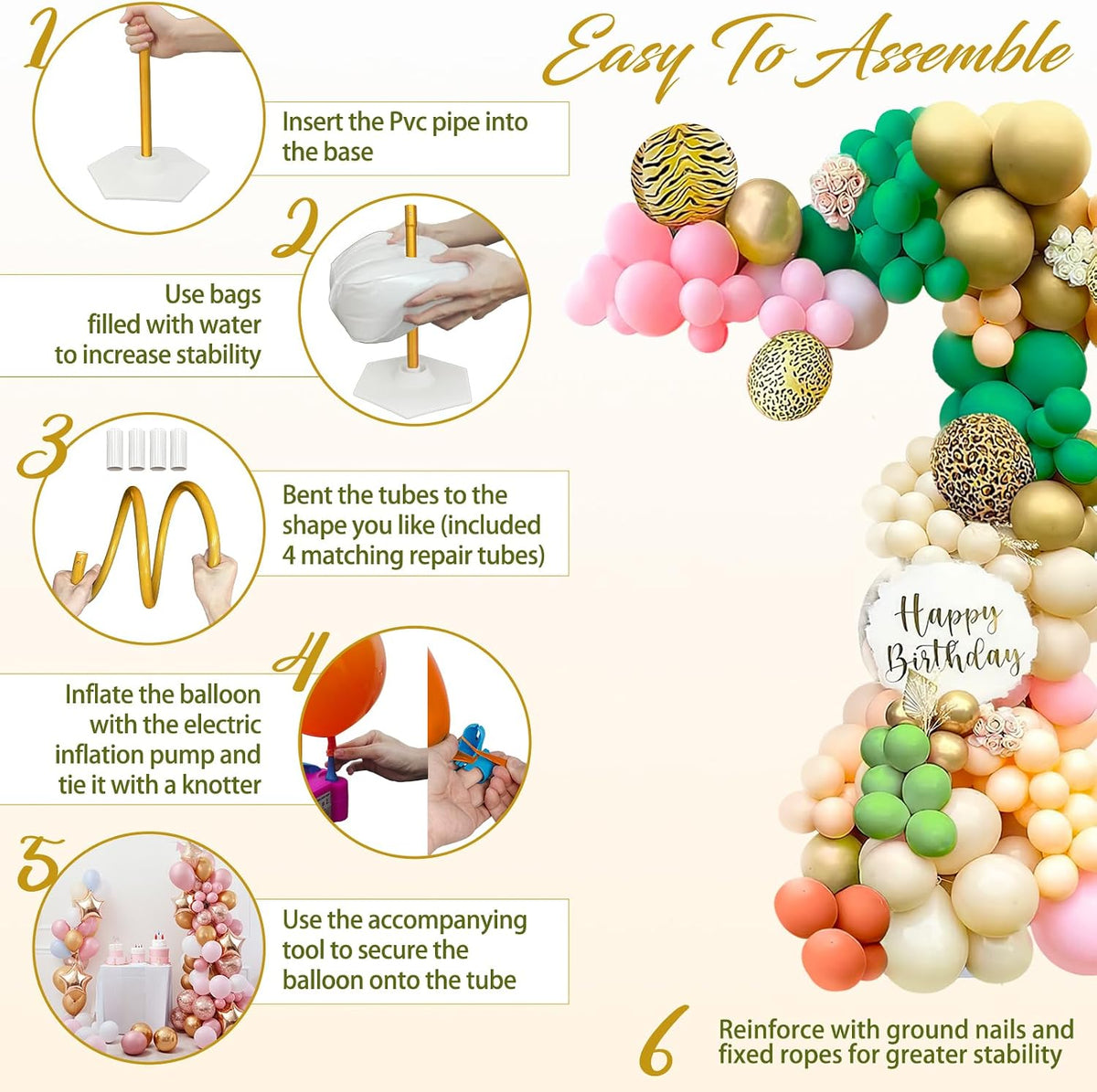 Balloon Arch Kit with Pump 8.2FT/5FT Gold Half Arch Balloon Stand for Party