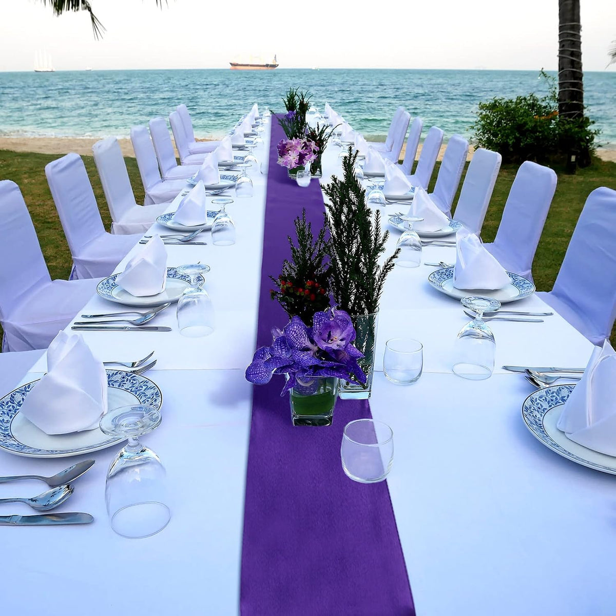 Bencailor 24 Pcs Purple Satin Table Runners Bulk, 12 x 108 Inch