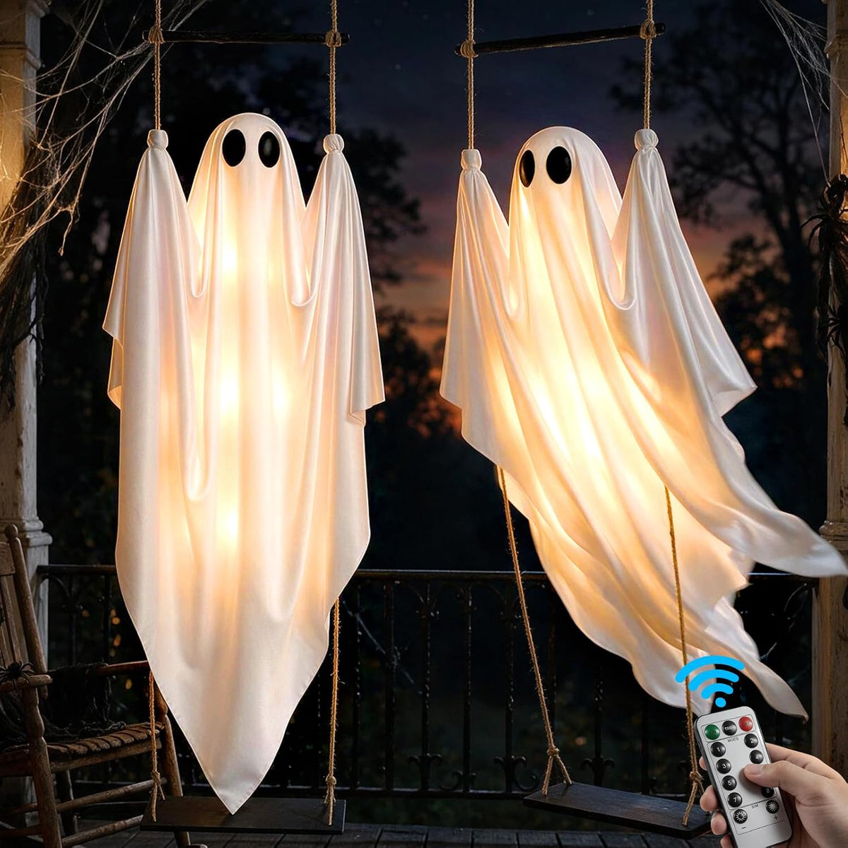 DUSFAN 2 Pack Halloween Decorations Outdoor, 5 FT Pre-Assembled Hanging Swing...