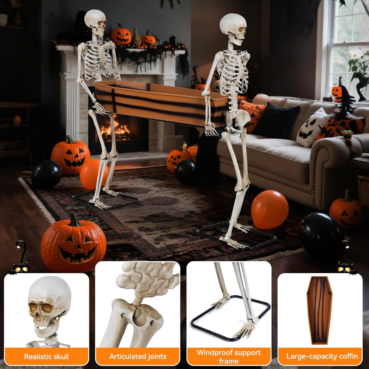 Quntis Halloween Skeleton Outdoor Decorations - 5ft Posable Skeletons Carryin...