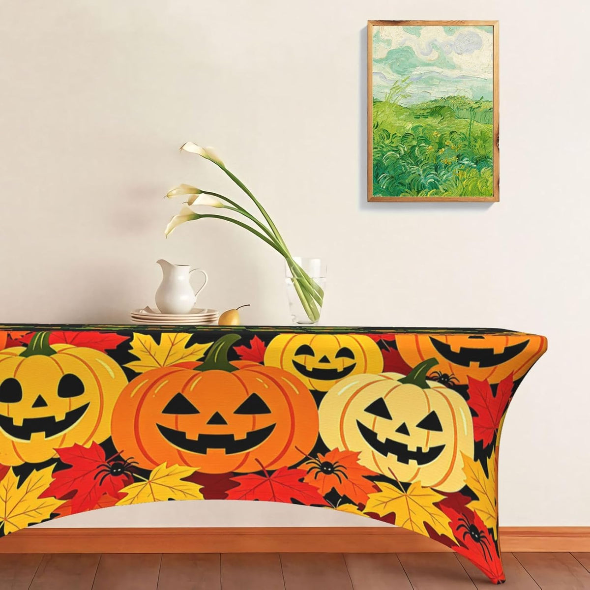 Halloween Table Cloth Pumpkin Skull Spandex Tablecloth 6FT for Rectangular