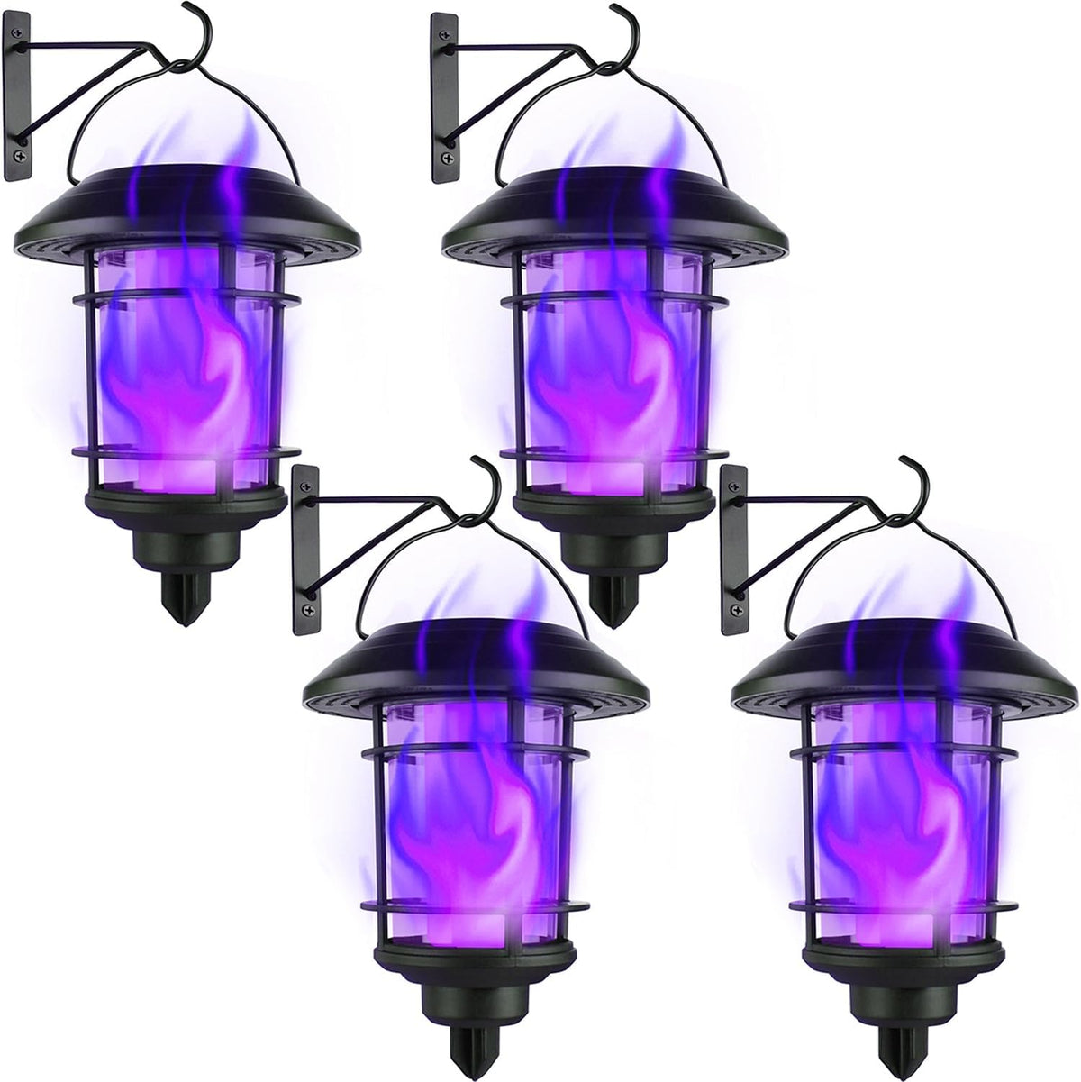 Dynaming Solar Purple Flame Wall Lanterns, Outdoor Halloween Hanging Lights, ...