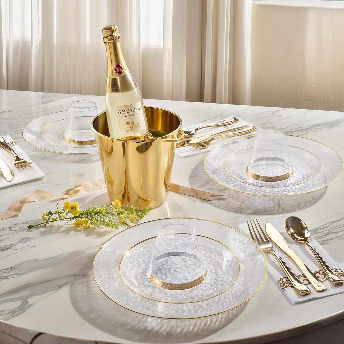 DaYammi 100PCS Gold Plastic Plates, 7 inch Hammered Dessert Plates