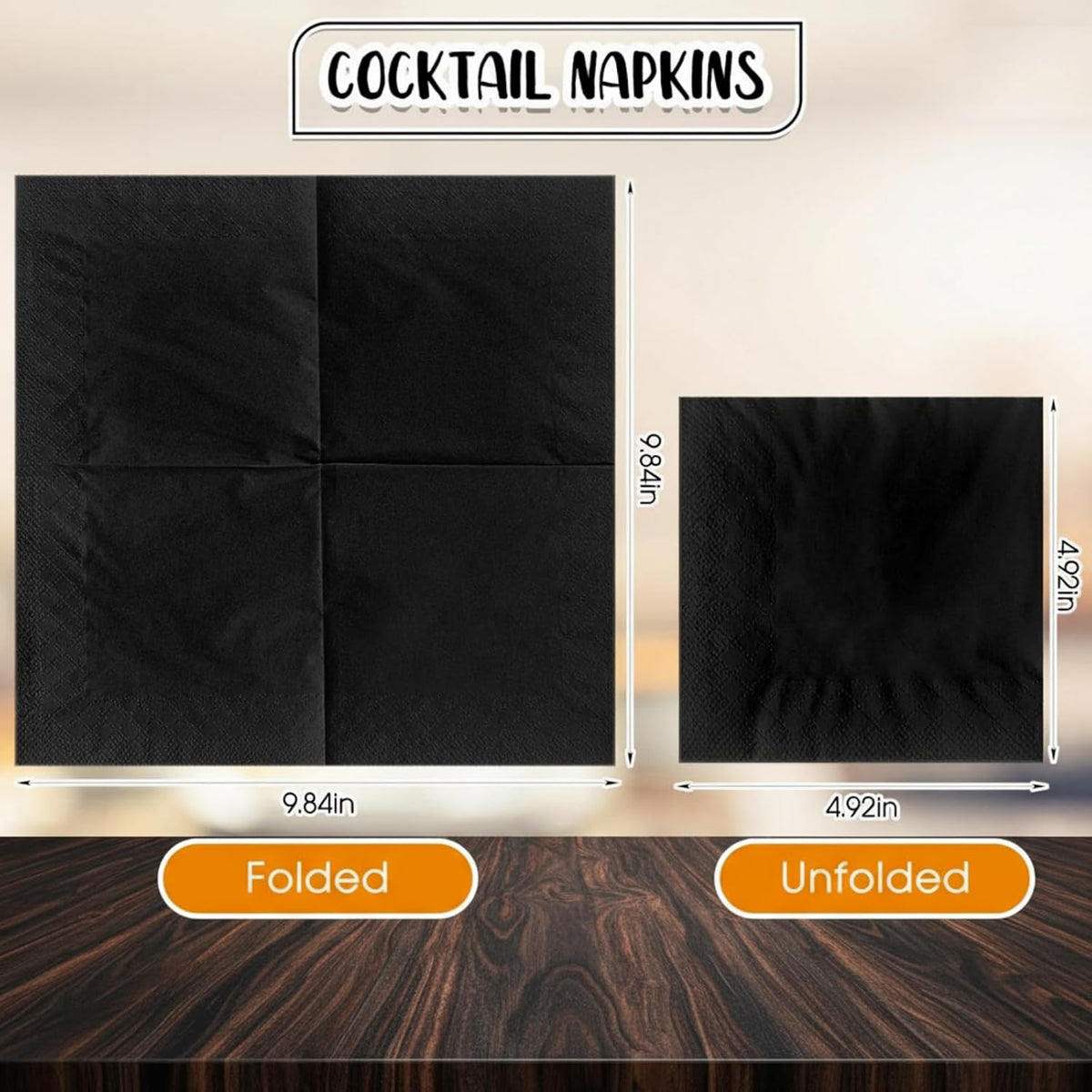 Henoyso 1000 Pack 2 Ply 4.5 x 4.5 Inch Black Cocktail Napkins Bulk
