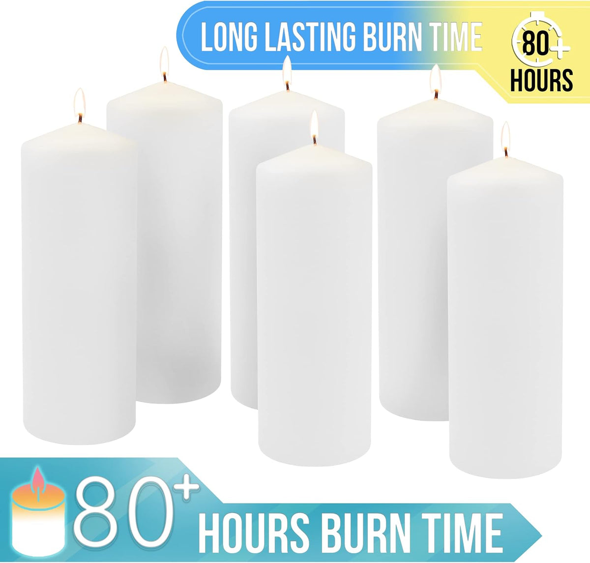 Stonebriar Unscented White Tall Pillar Candles, 80 Hour Burning Candle Pillar...