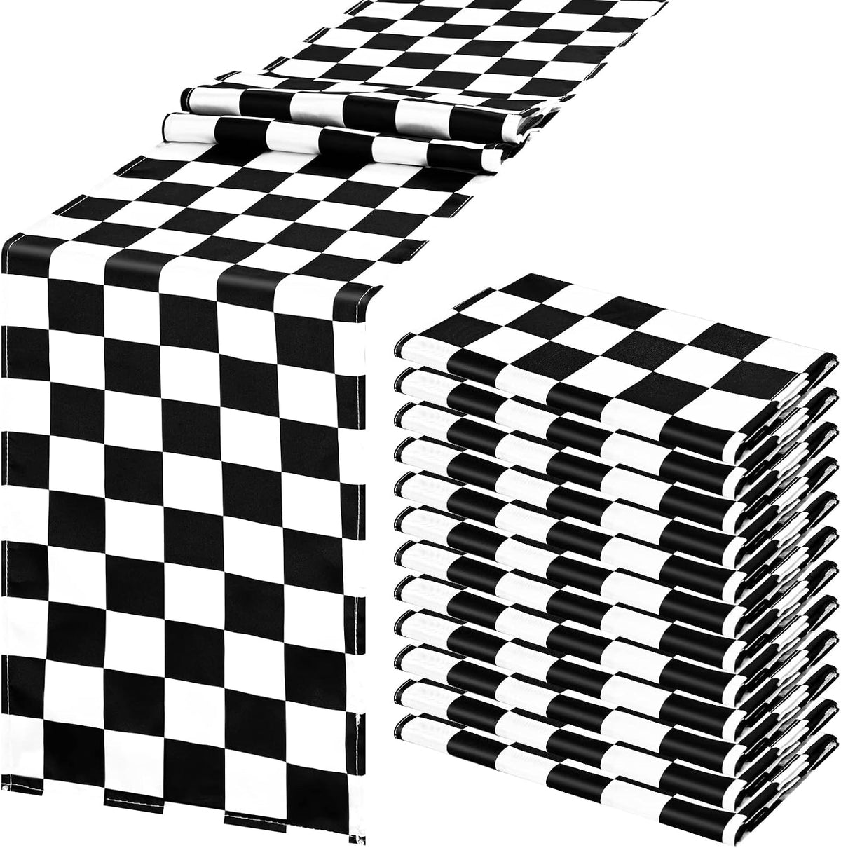 12 Pack Checkered Table Runner 12x108 Inch Black and White Checkerboard Racin...