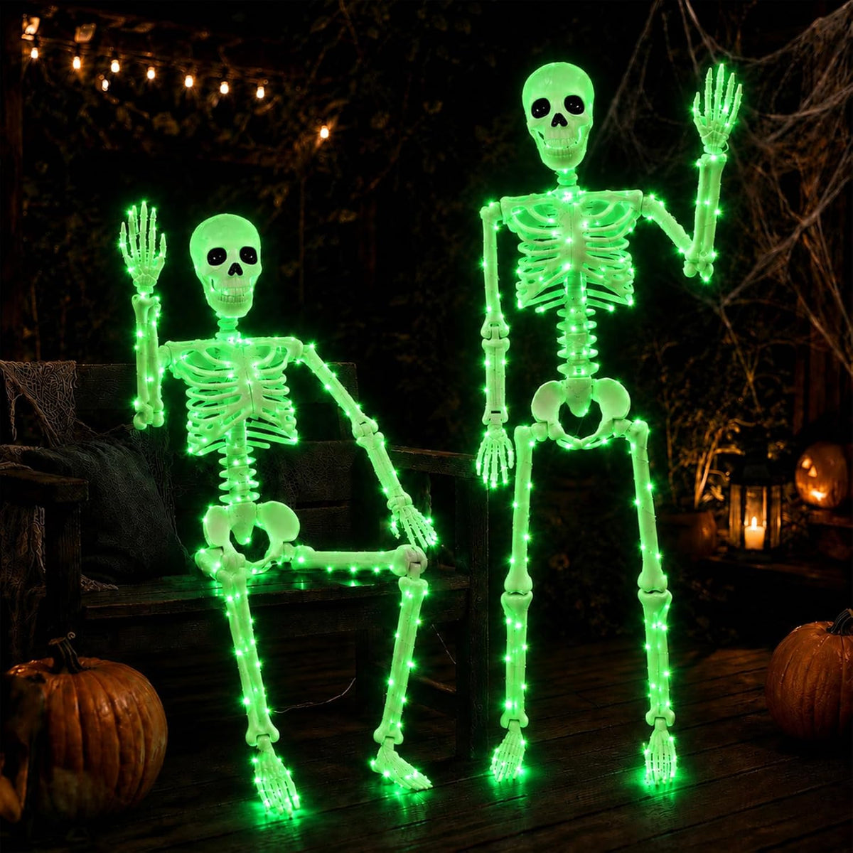 2Pack36 Halloween Light up Skeleton Deco(350 Green Lights,6H auto‑Off)