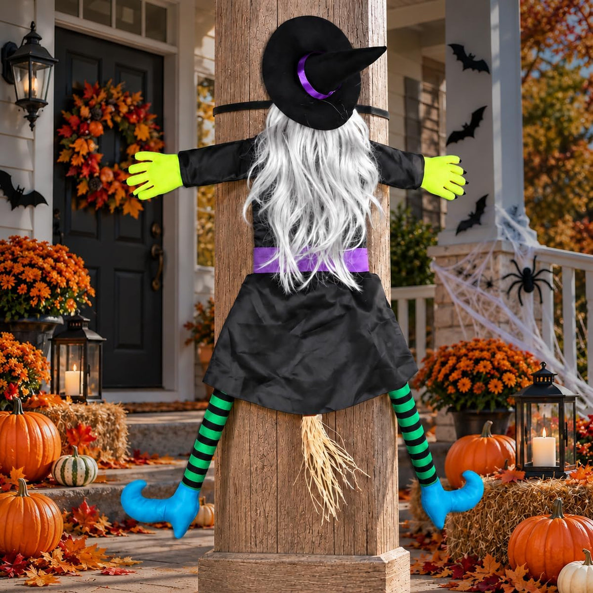 53" Crashing Witch Halloween Decorations Outdoor, Funny Witch Yard Decor...