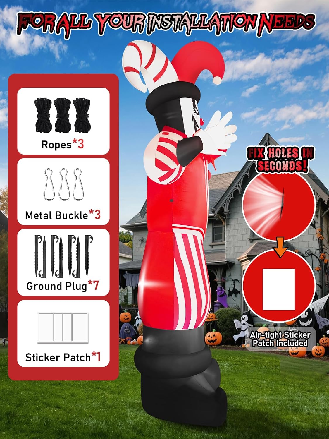 12FT Giant Halloween Inflatable Decoration, Kalolary Red Costume Scary Clown ...