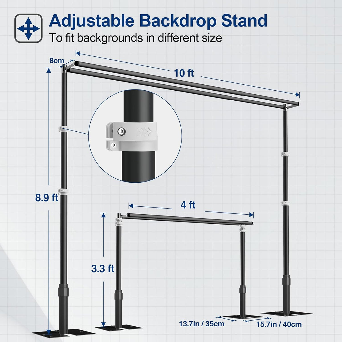 EMART Backdrop Stand Heavy Duty 8.9x10Ft Double Crossbar Pipe and Drape