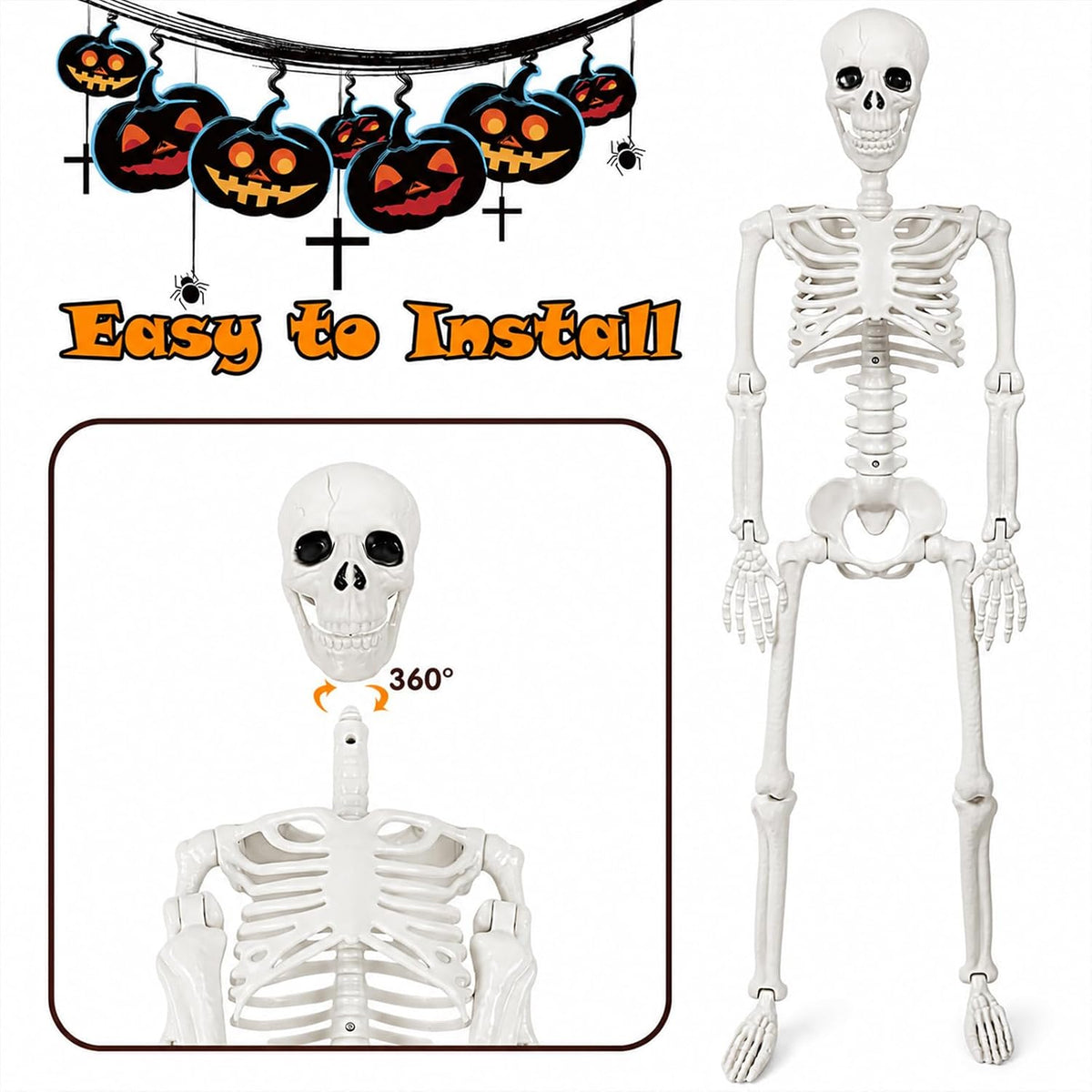 36" Halloween Skeleton Decorations - 3FT Posable Skeleton with Dog &...