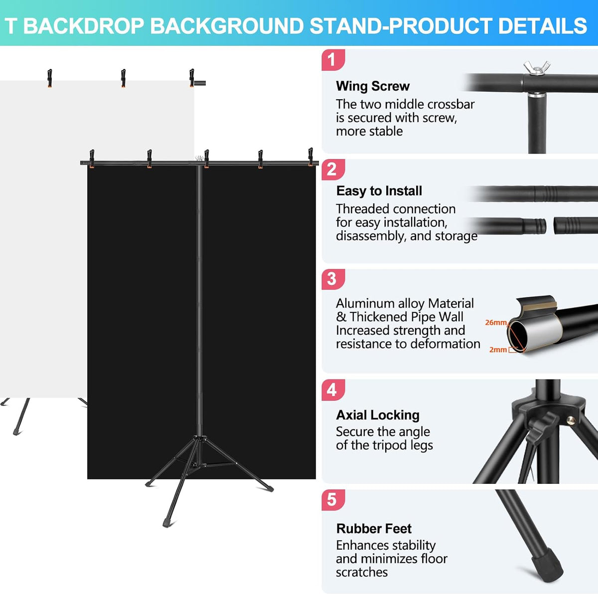 Black White Backdrop Screen with Stand Kit for Photo Video Studio Filming 5X7...