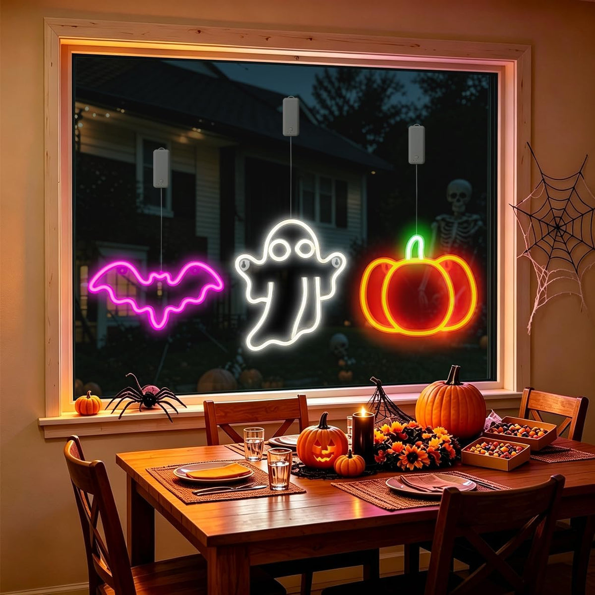 3Pack Rechargeable Halloween Window Lights,4/6/12H Timer,Sharp Outlines