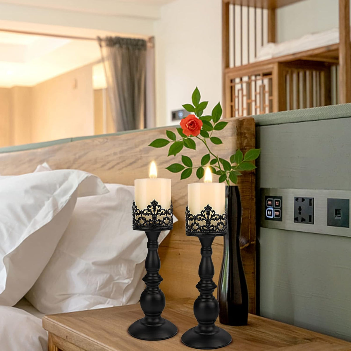 Candle Holders for Pillar Candles Gothic Matte Black Vintage Tall Candle Hold...