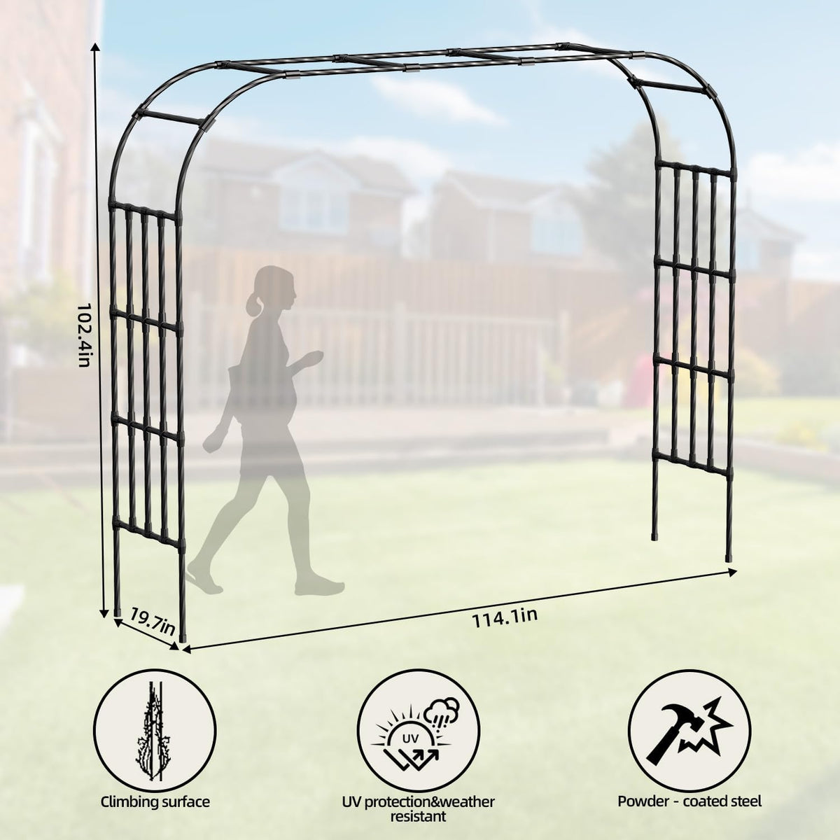 Extra Wide Garden Arch,114 x102.4in Sturdy Metal Arbor for Climbing Plants