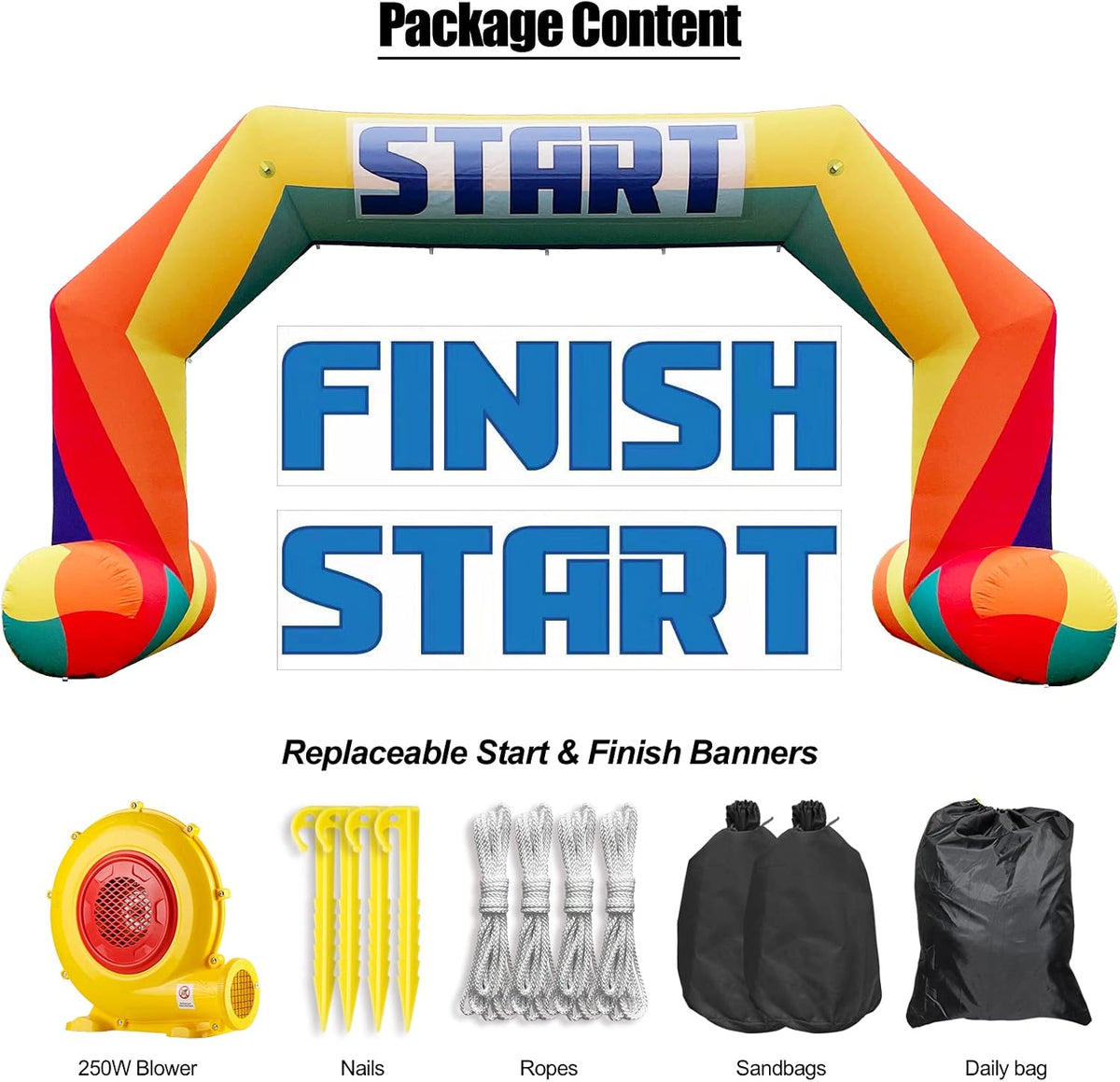 20ft Start Finish Line Inflatable Arch Rainbow with Powerful Blower, Hexagon ...