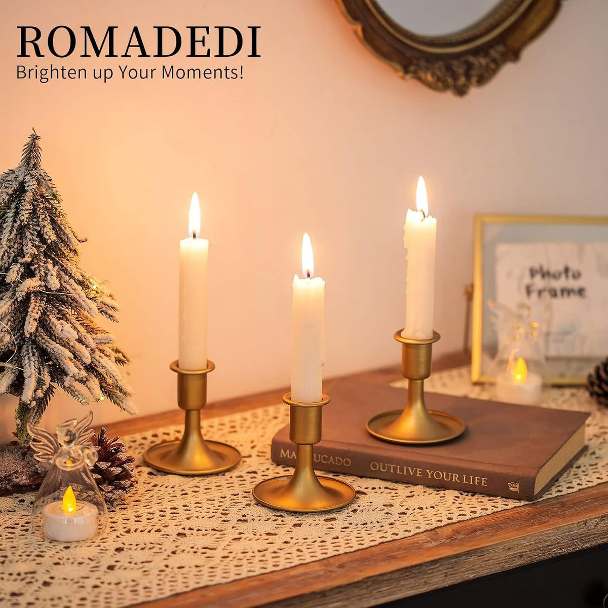 Candlestick Holders Taper Candle Holders, Romadedi Gold Candle Stick Candle H...