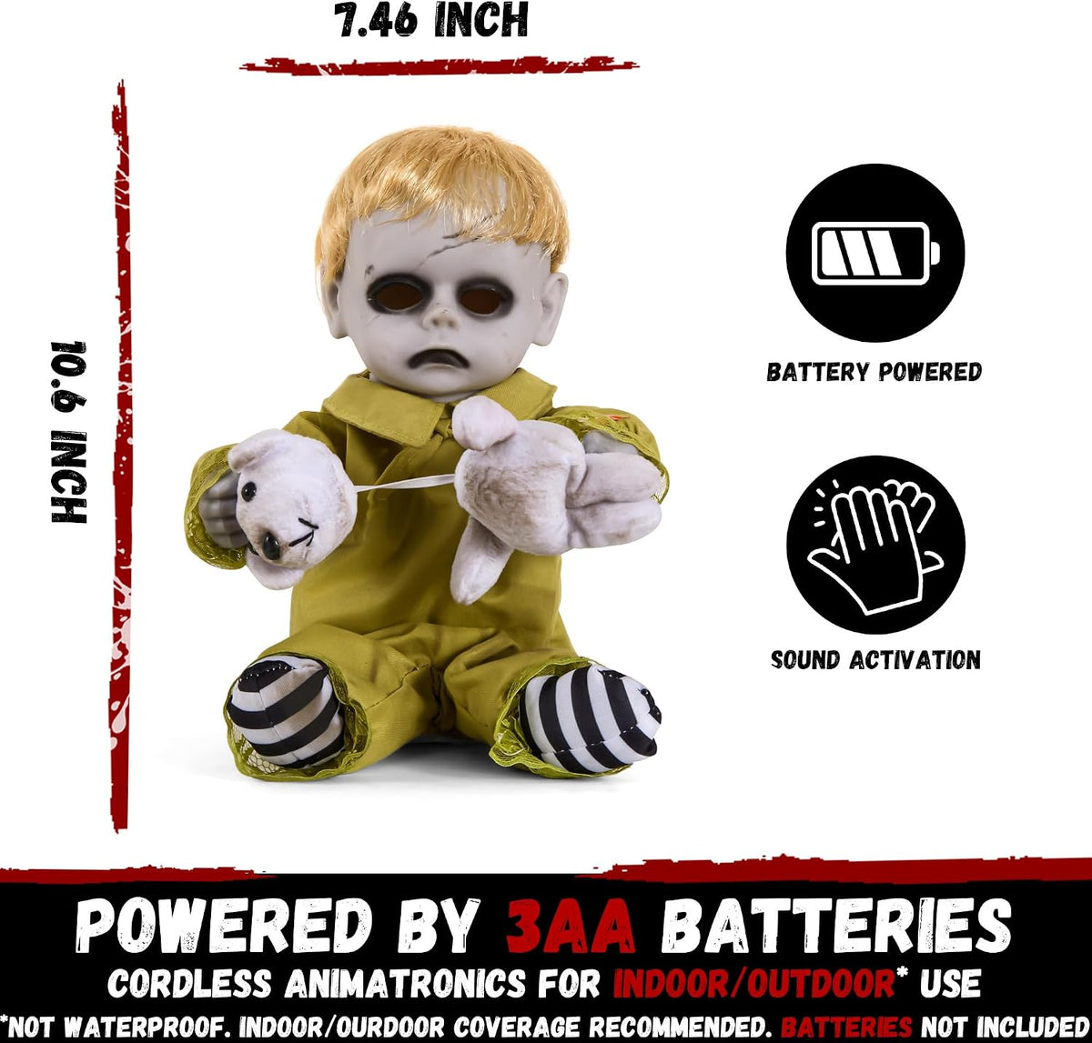 Halloween Animatronic 10inch Creepy Boy Doll, Halloween Animated Decorations ...