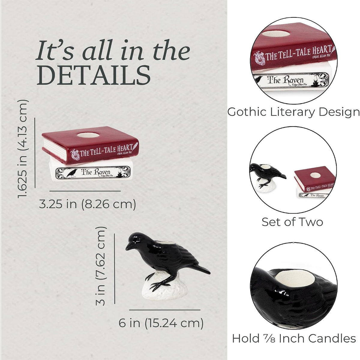 Steel Mill & Co. Ceramic Tapered Candle Holder Set of 2, The Raven