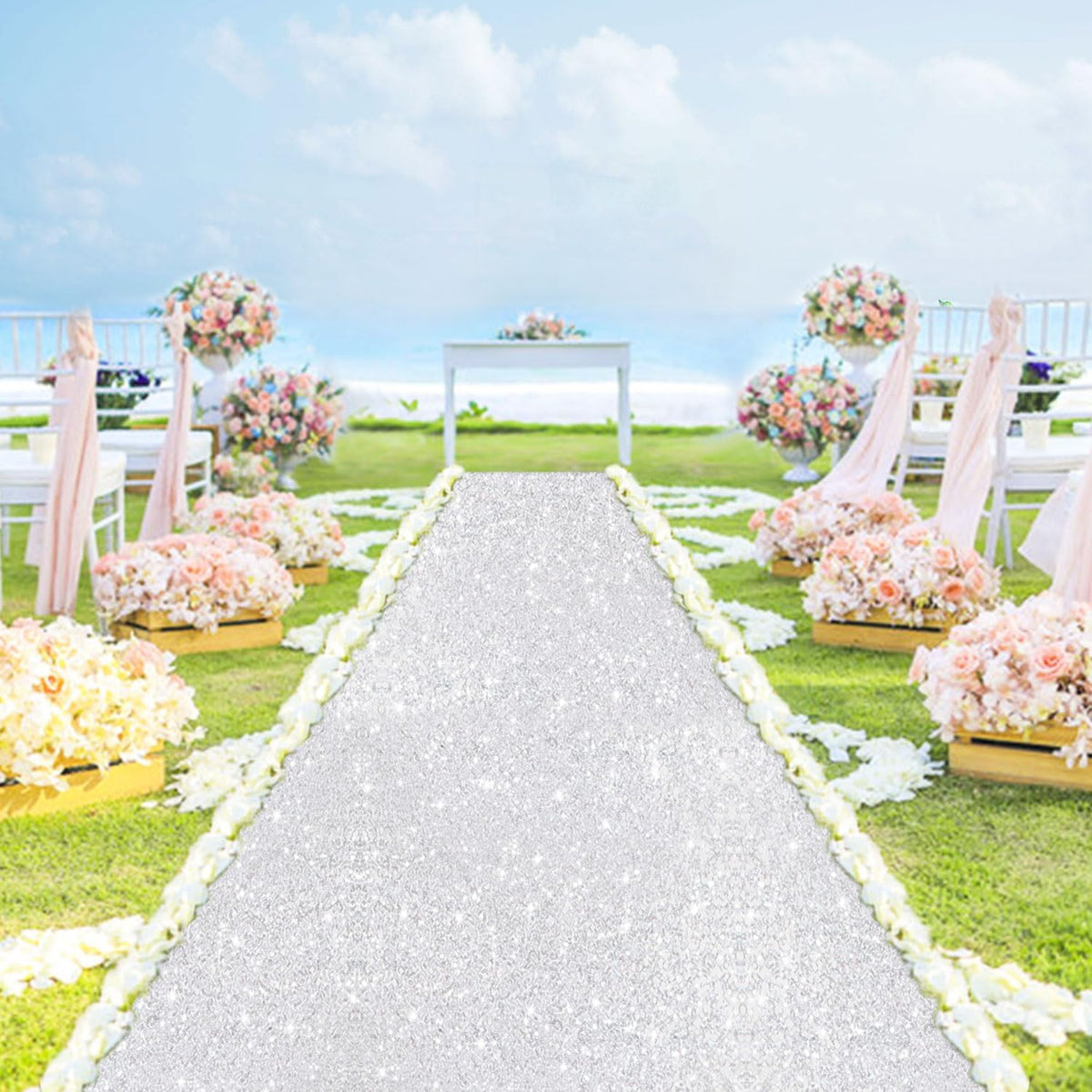 Silver Wedding Aisle Runner Sparkly 4FTx15FT Sequin Aisle Runner Rug Glitter ...
