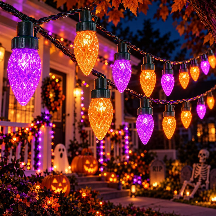 Connectable 2PK C9 Orange Purple Halloween String Light Plug in 86FT 100LED