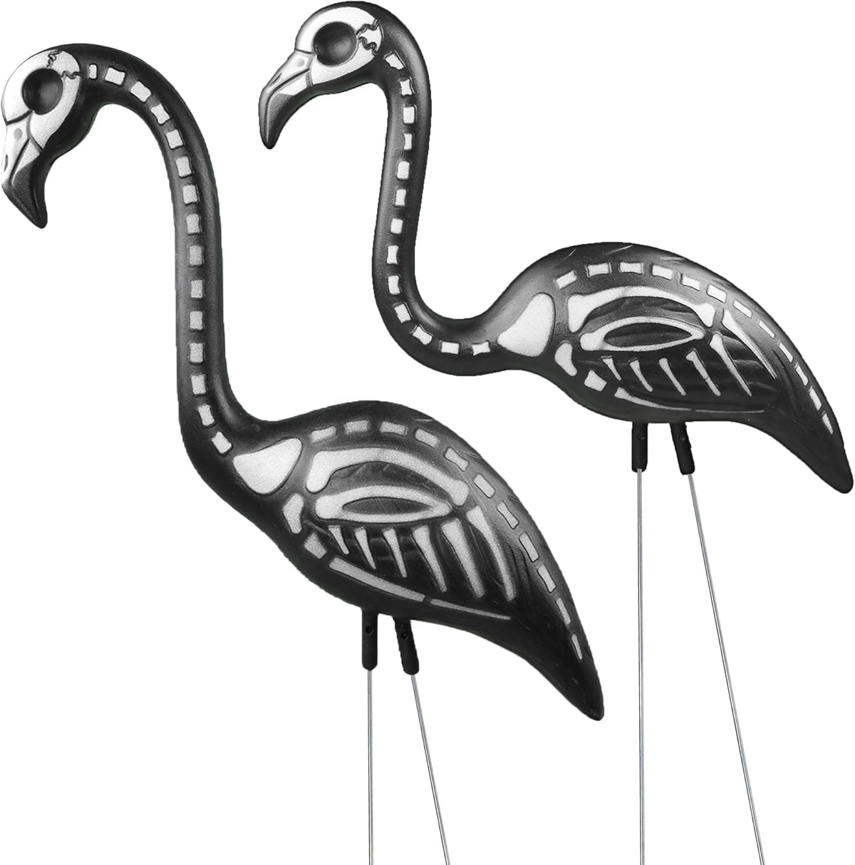 Zombie Skeleton Flamingo Yard Ornaments - Lawn Decor With Stakes 2 Pk