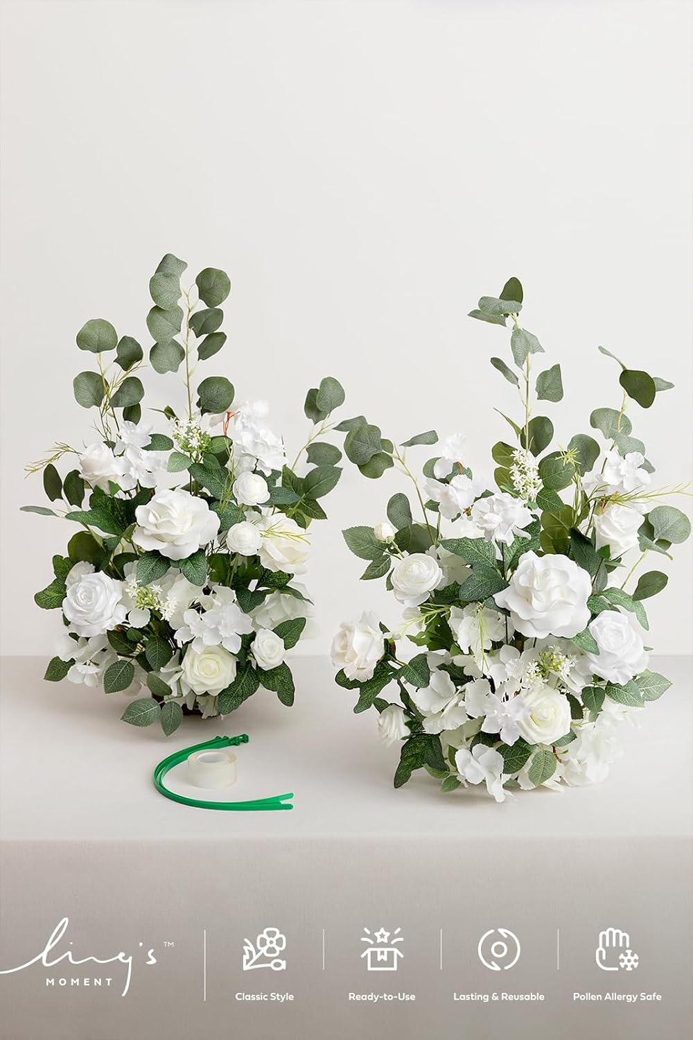 Ling's moment Free-Standing Wedding Aisle Runner Flowers, White Sage, 2pcs