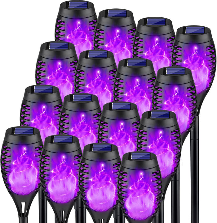 16P Purple Flame Halloween Solar Lights for Halloween Decorations Outdoor