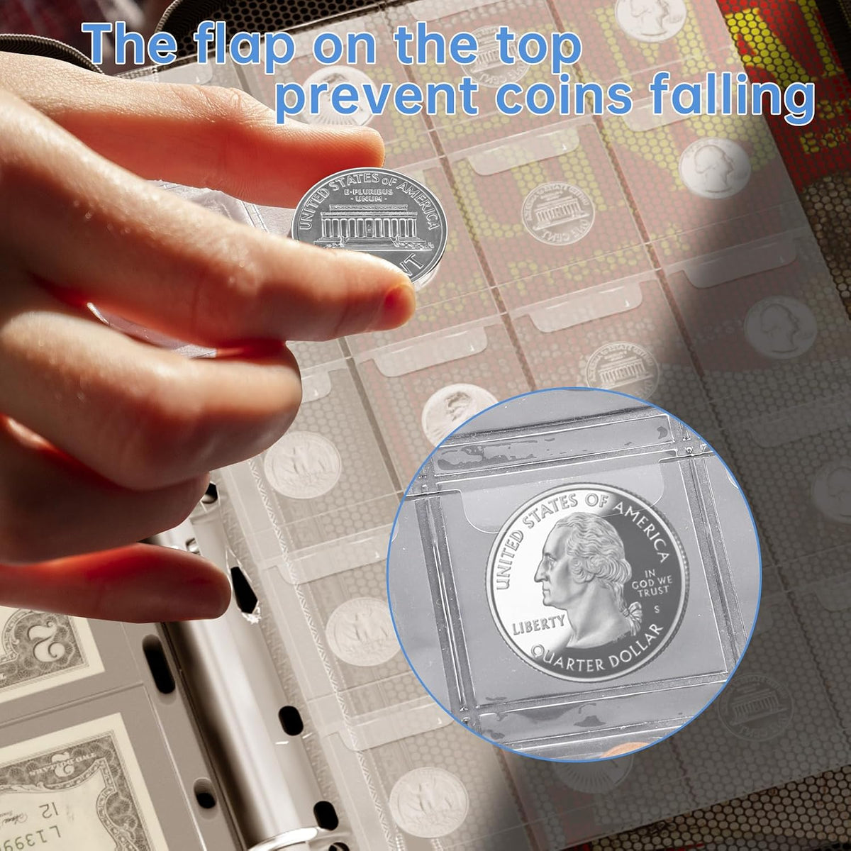 Fireproof Coin Collection Album, 434 Pockets & 36 paper money binder