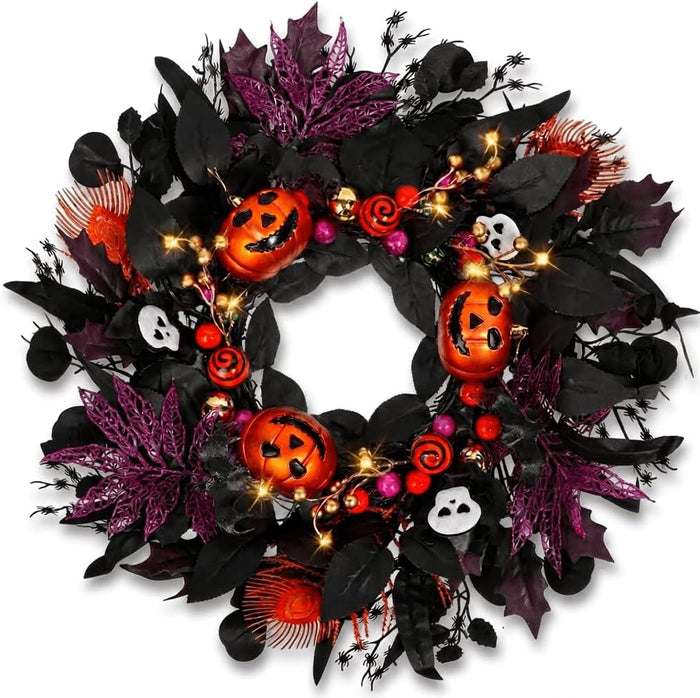 Halloween Wreath for Front Door, 24" Black Gothic Spooky Outdoor Décor
