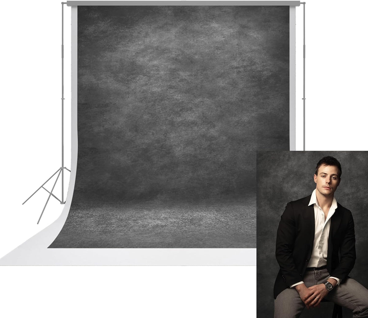 8x10ft Dark Grey Abstract Textured Polyester Backdrop, No Stand