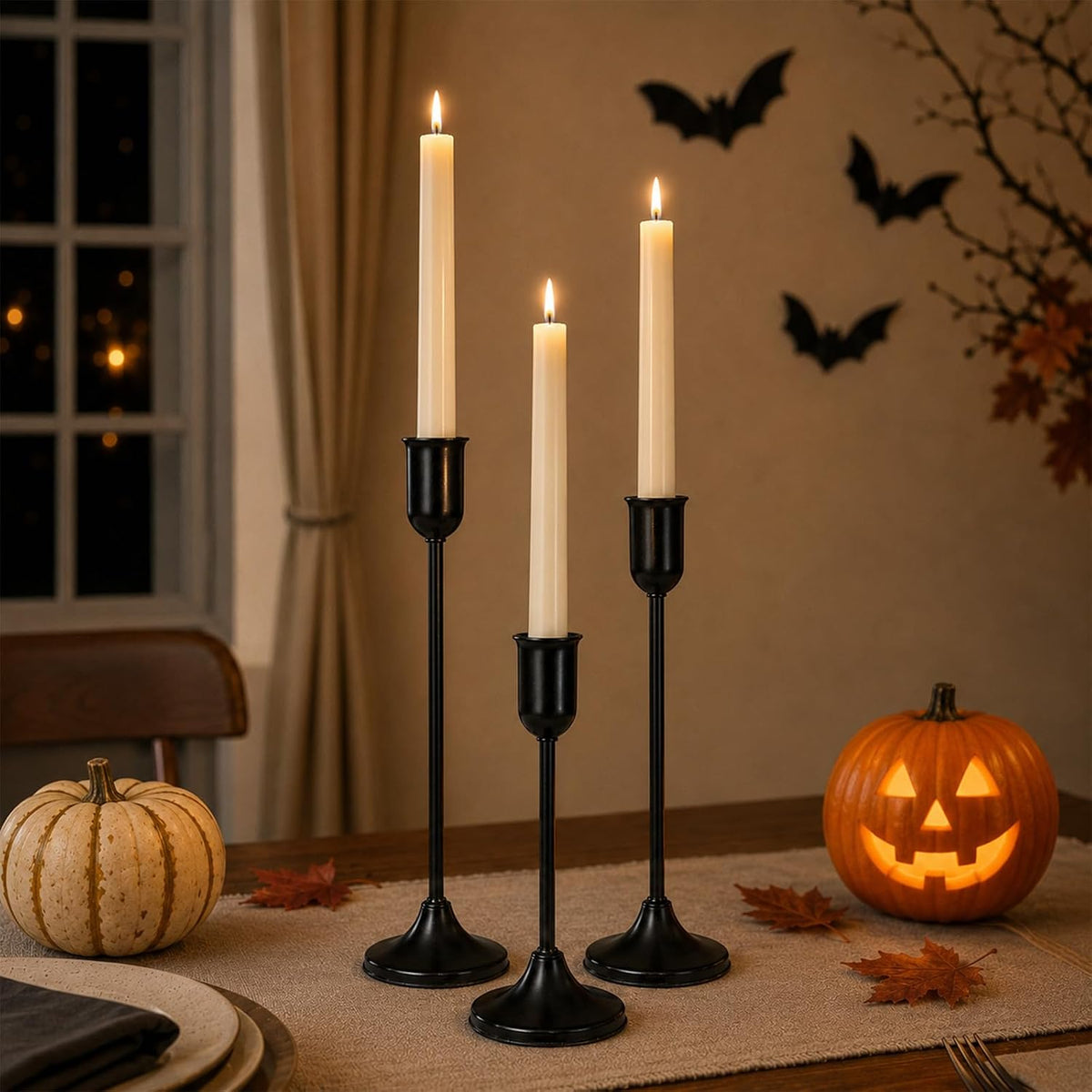 Metal Taper Candle Holders, Weighted Base Candlestick Stand Set(12, Black)