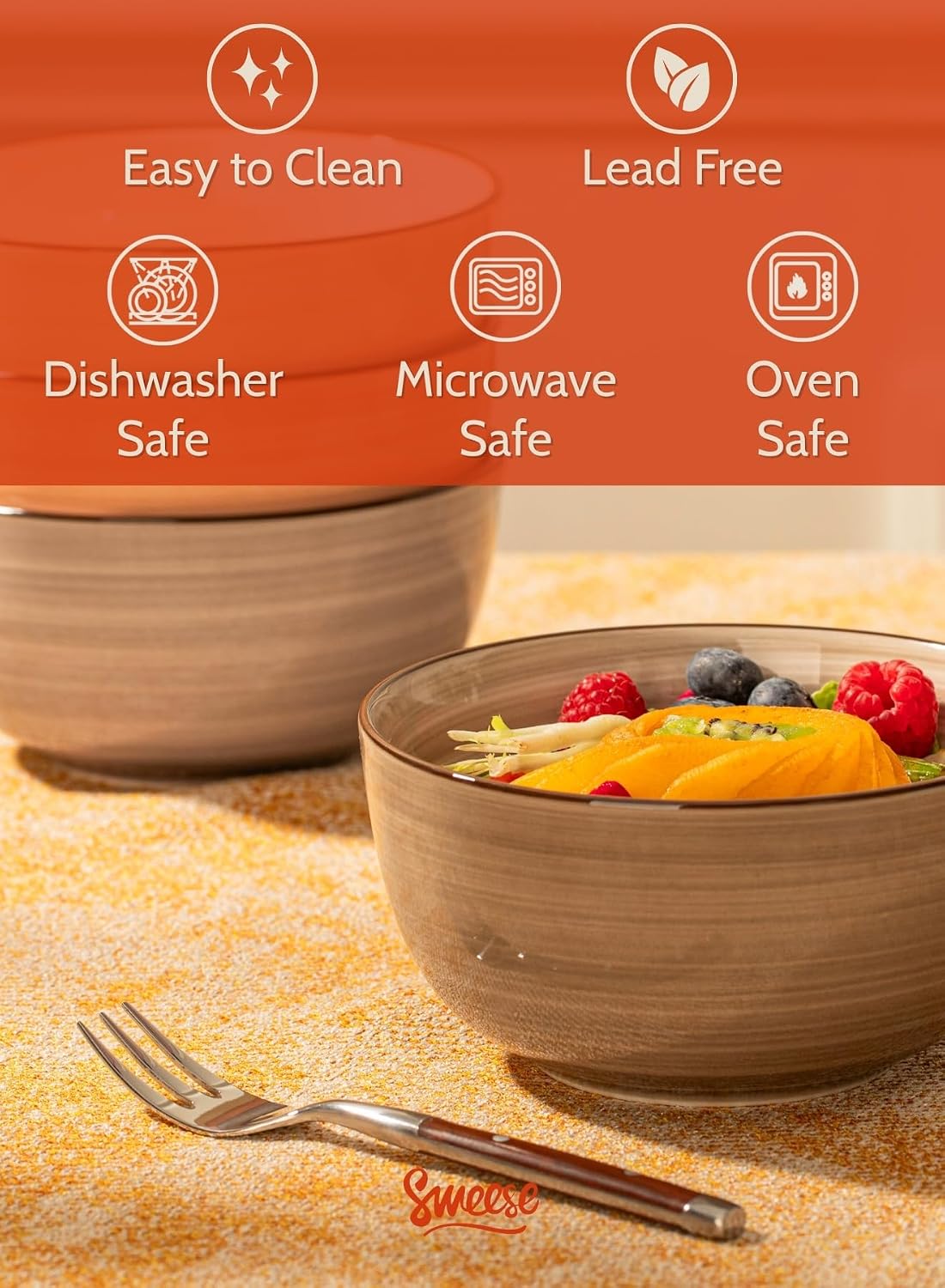 Sweese 20 Oz Porcelain Cereal Bowls - Multicolor Set of 6, Dishwasher Safe, f...