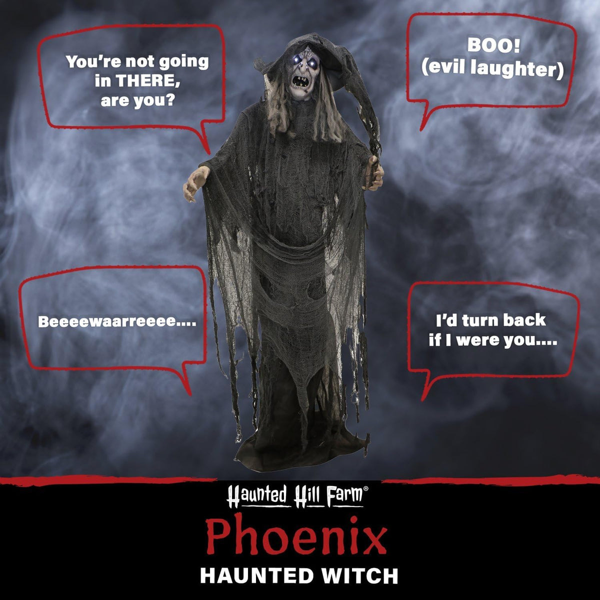 Haunted Hill Farm Life-Size Animatronic Scary Talking Witch with Touch Activa...