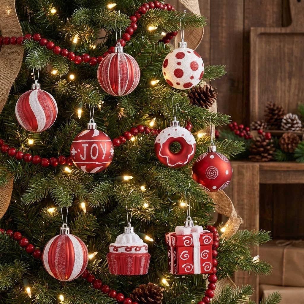 Valery Madelyn Christmas Ornaments Set, 16ct Candy Cane Red and White Shatter...