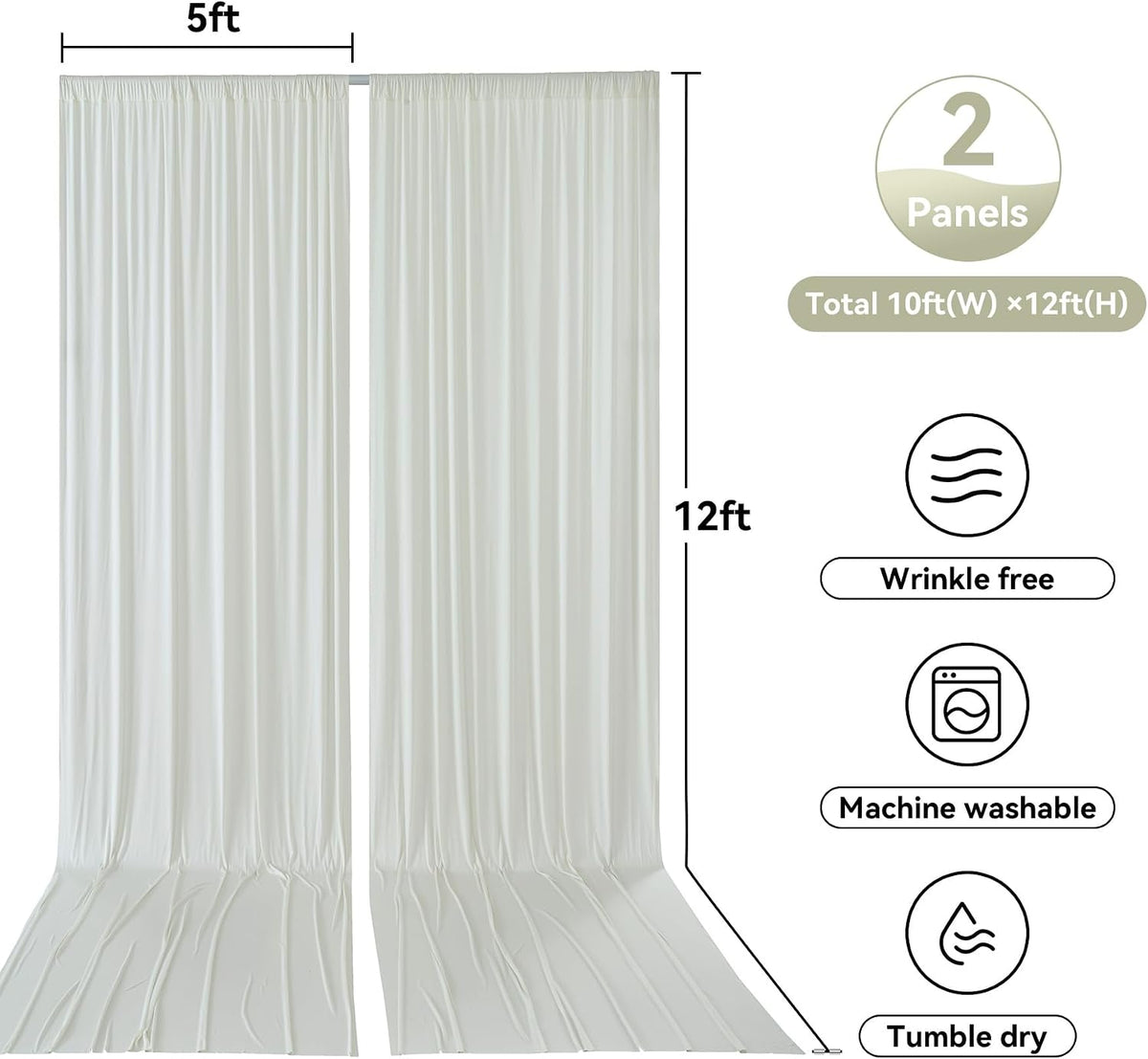 10x12ft Ivory Backdrop Curtain for Wedding Parties, Wrinkle Free 2 Panels Sil...