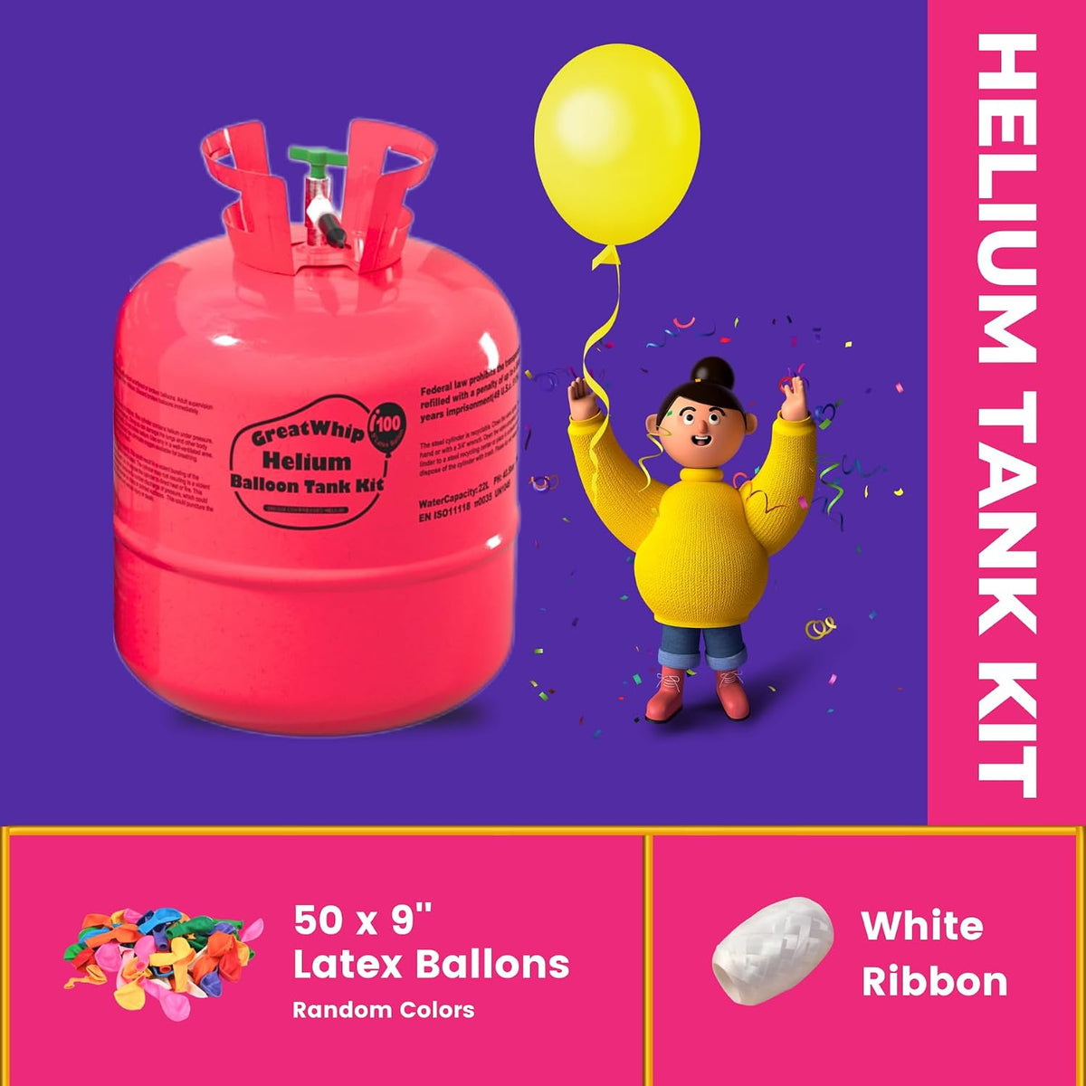 GreatWhip 22L Helium Tank for Balloons at Home, Up to 100 Latex Balloons
