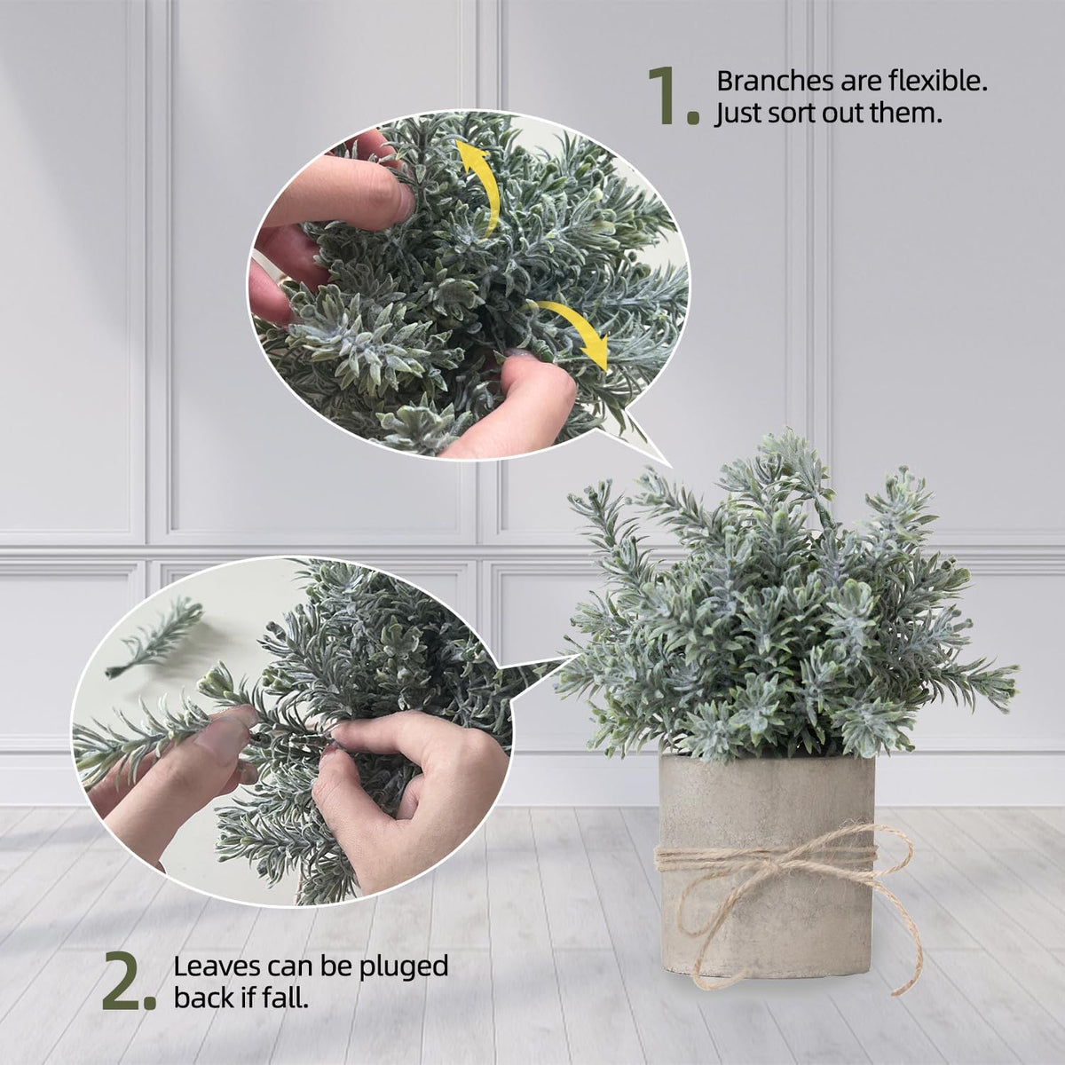 4 Pack Small Fake Plants in White Pulp Pot for Home Decor