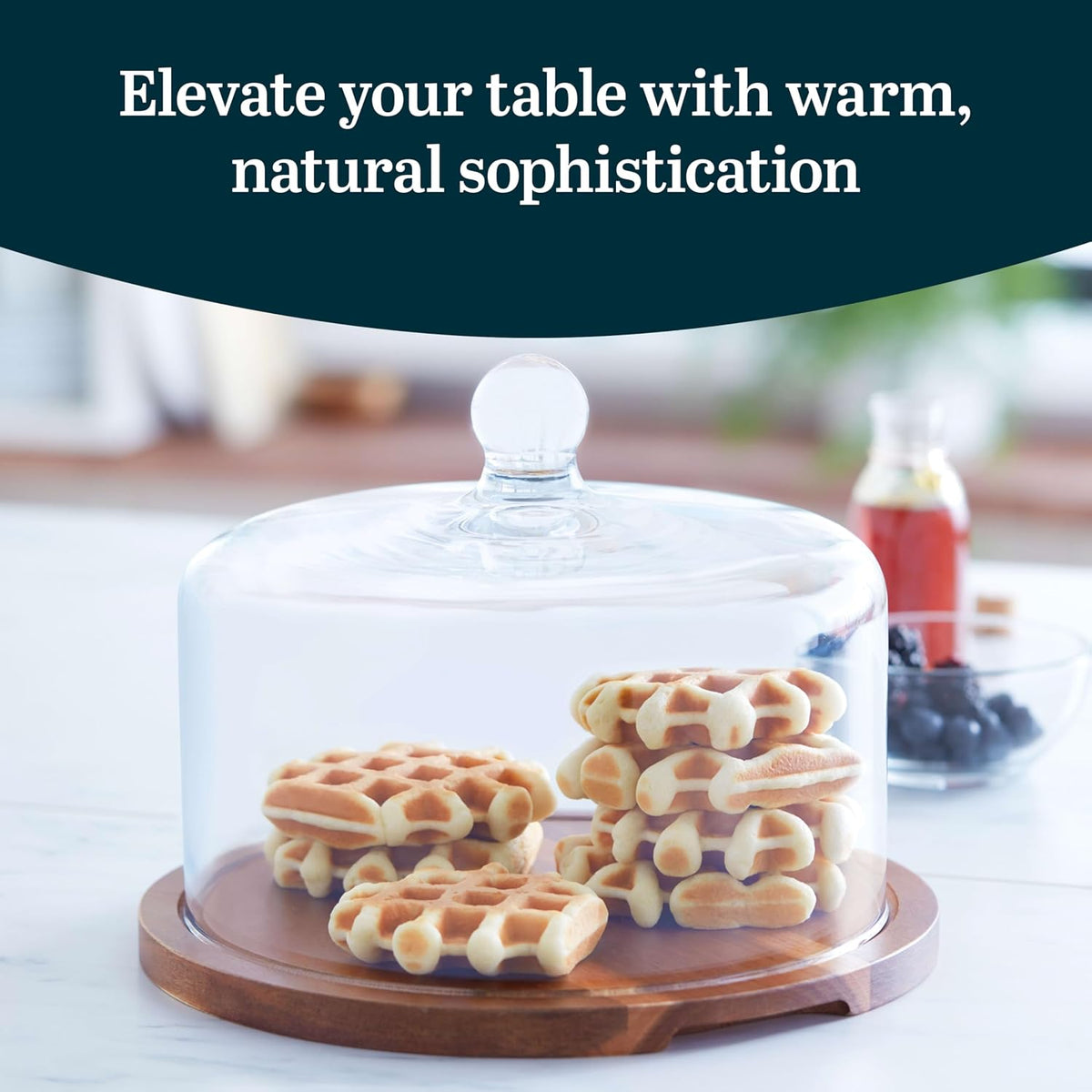 Libbey Acacia Wood Cake Stand with Lid, Ball Top Handle Cake Holder with Lid,...