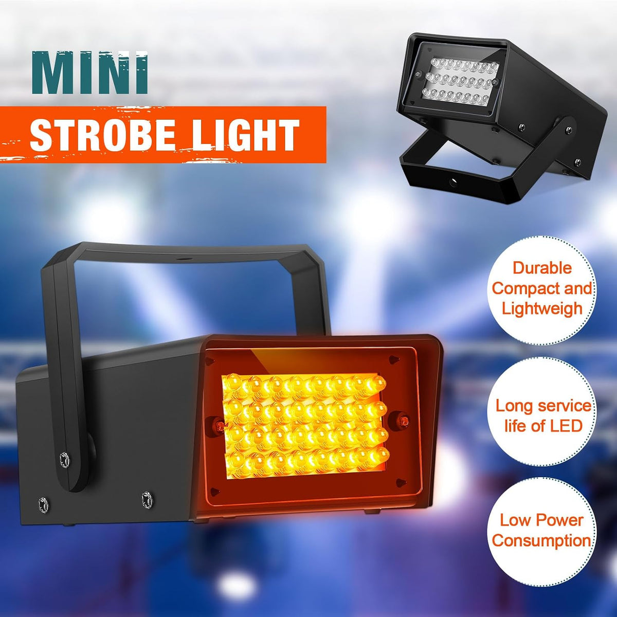 Treela 4 Pack Strobe Party Light Small Bright LED Outdoor, Orange, 32 LED