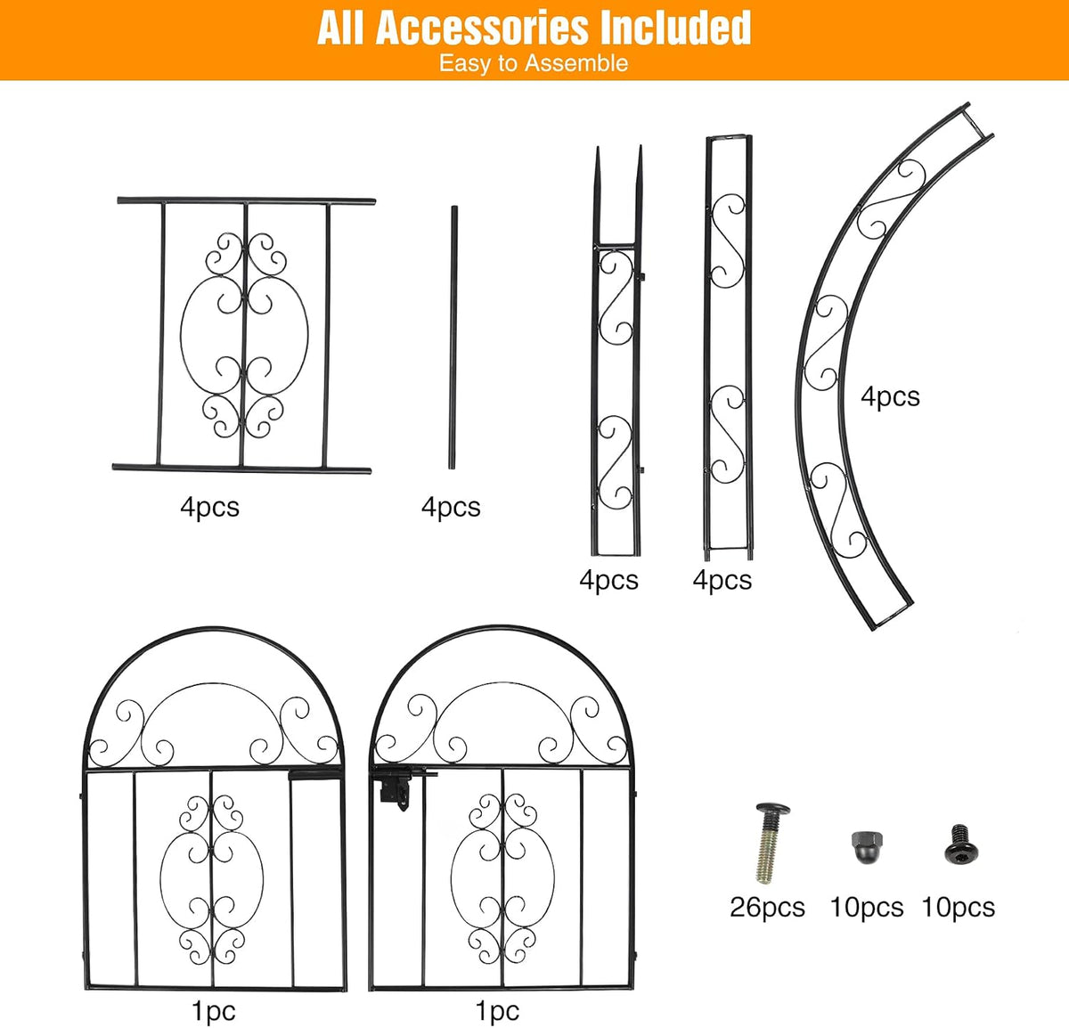 84in High Metal Garden Arbor with Gate, Heavy Duty Wide Garden Arch, Metal Ar...