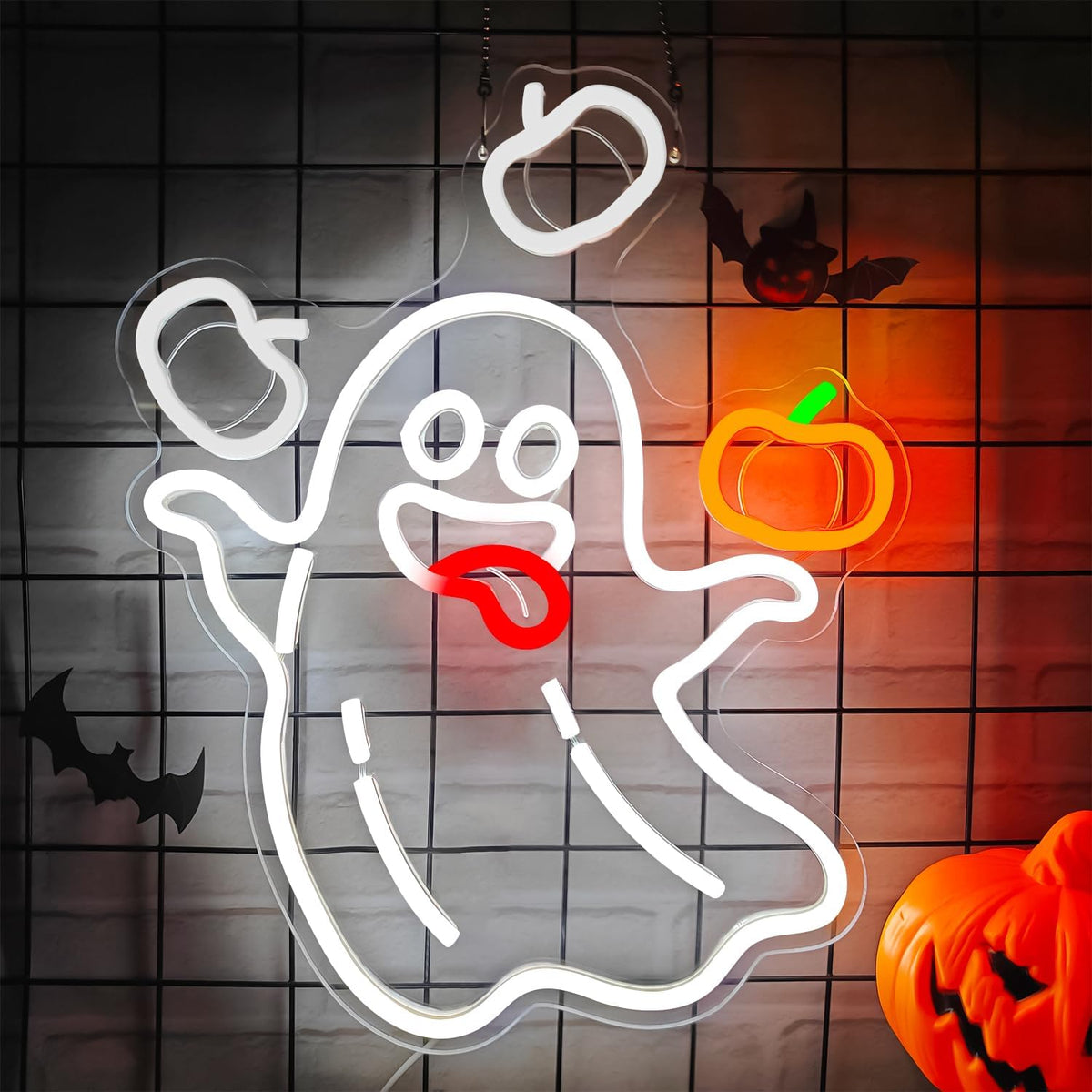 Halloween Neon Sign For Wall Decor Ghost Led Sign for Halloween Decorations W...