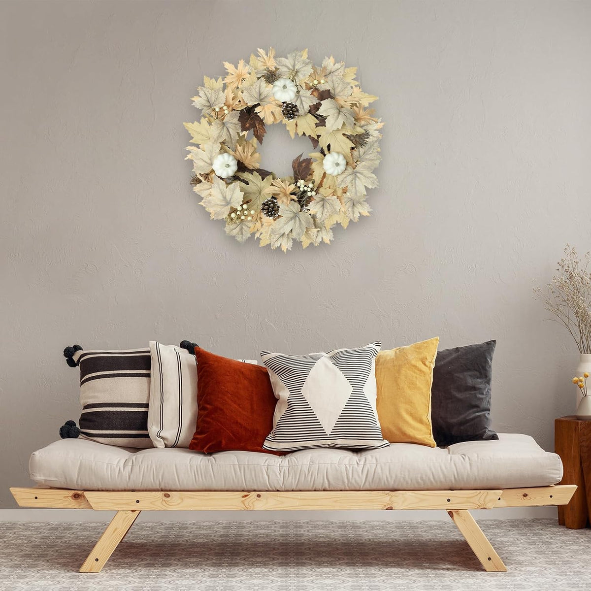 Realistic Fall Wreath with Lights, 22" Fall Wreaths for Front Door with ...