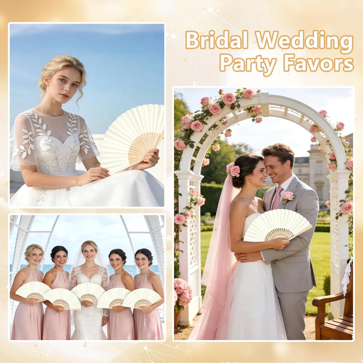 50Set Wedding Hand Fans Party Favors Cream Paper Folding Handheld Fans Bulk, ...