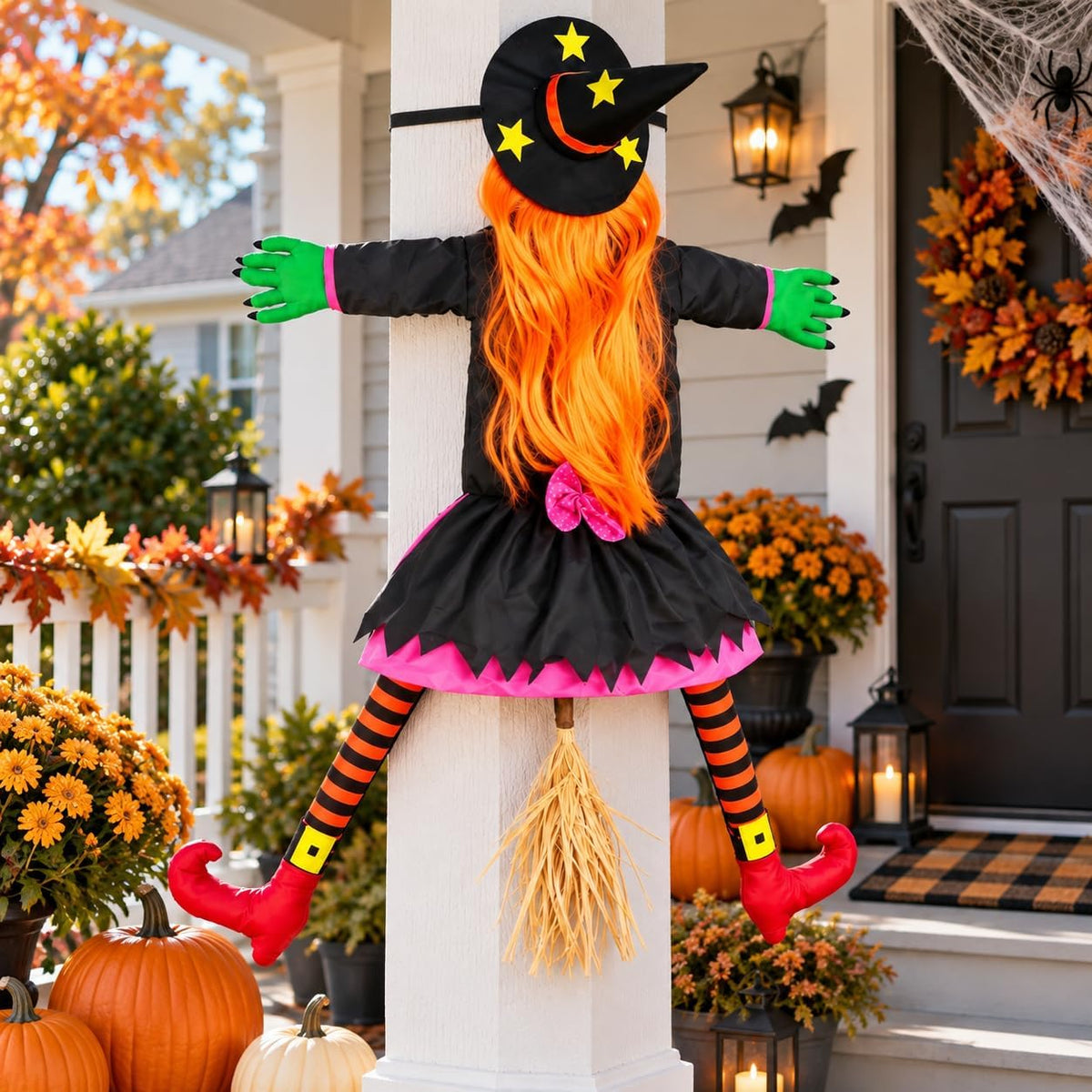 53" Crashing Witch Halloween Decorations Outdoor, Funny Witch Yard Decor...