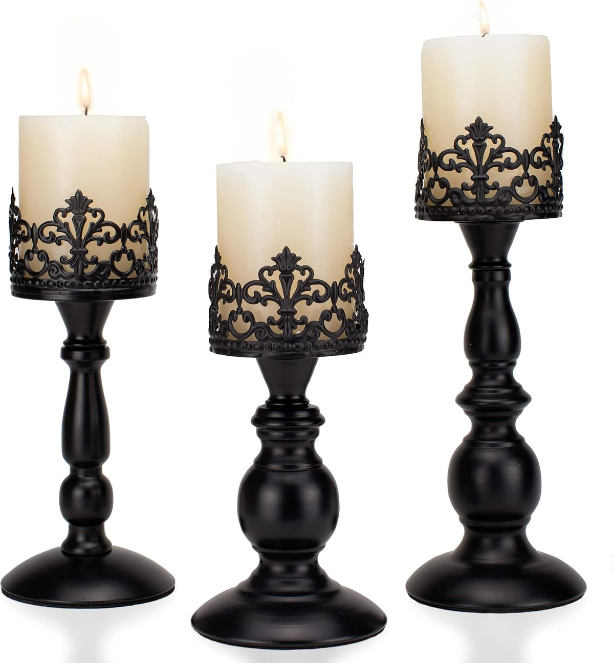 BANOMII Vintage Pillar Candle Holders for Table Centerpiece Set of 3-11'&...
