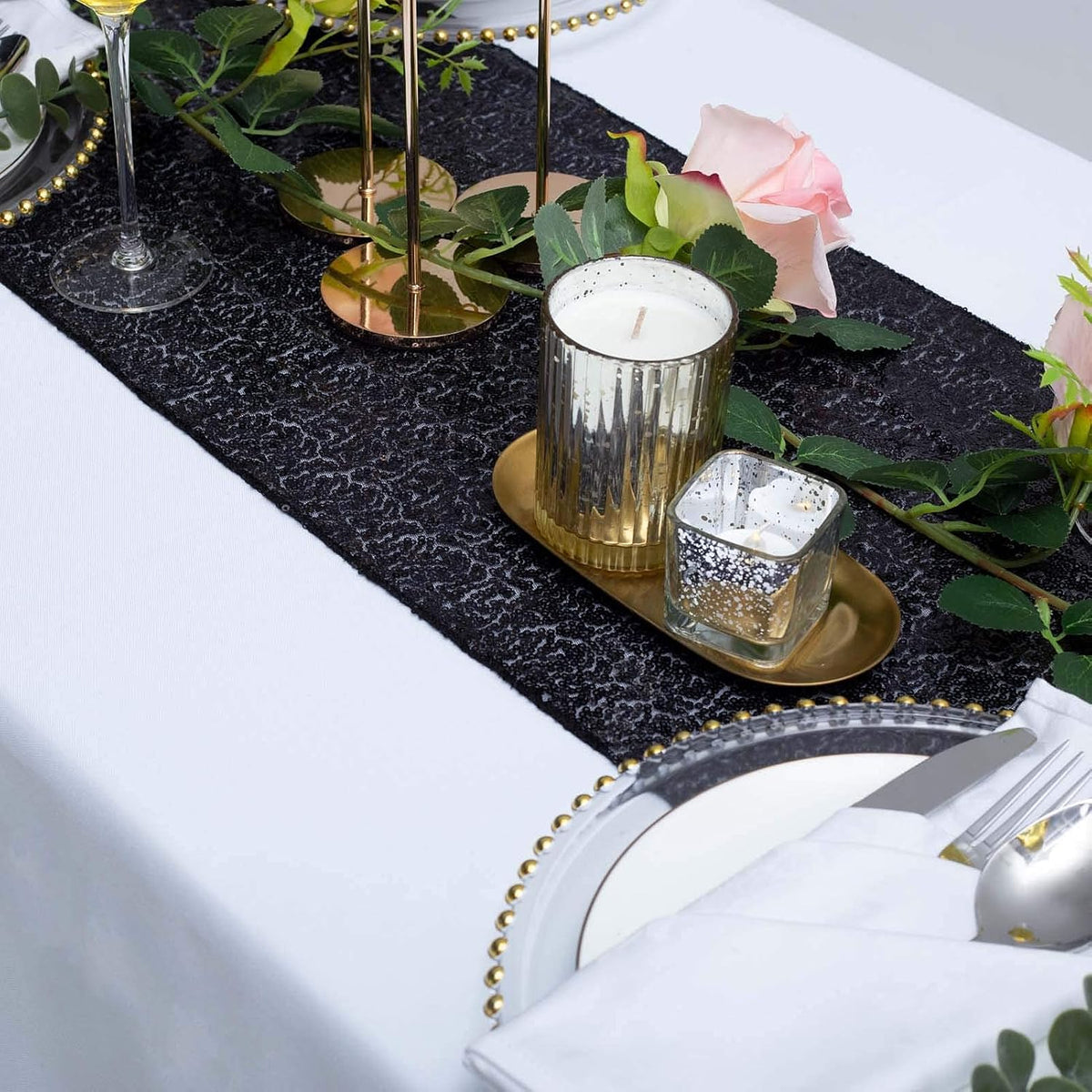 JYFLZQ Black Sequin Table Runner for Party, 10 Packs